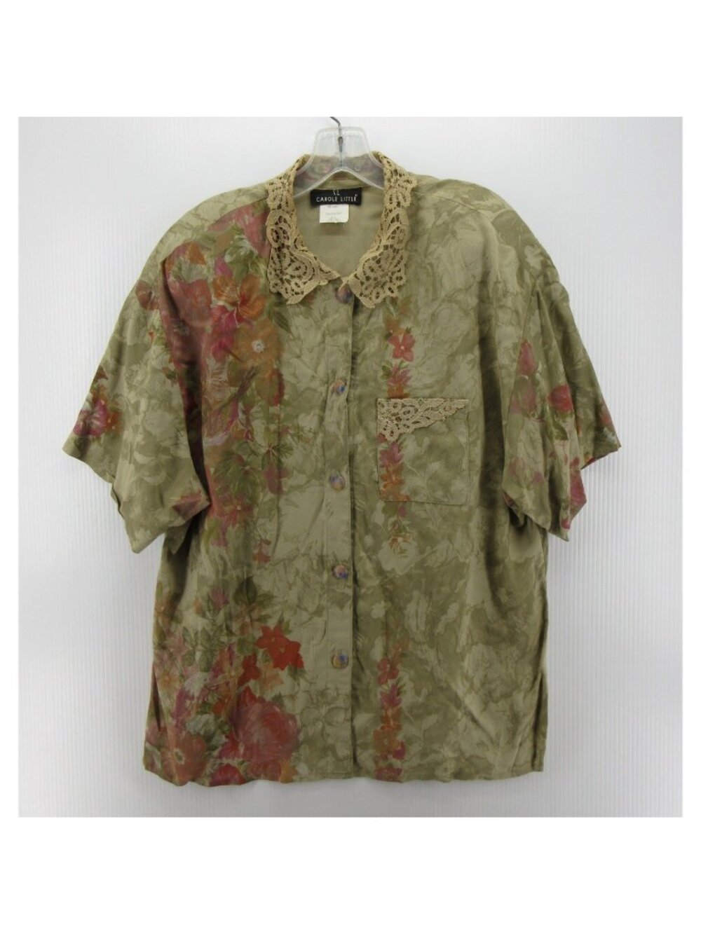 VINTAGE Carole Little Top 14 Blouse Floral Cottagecore Lace Collar